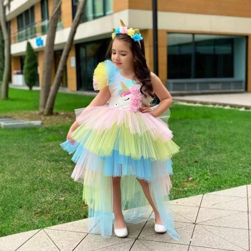 Baby Clothing Girls - Gökkuşağı ünikorn Bebek Parti Kız Elbise