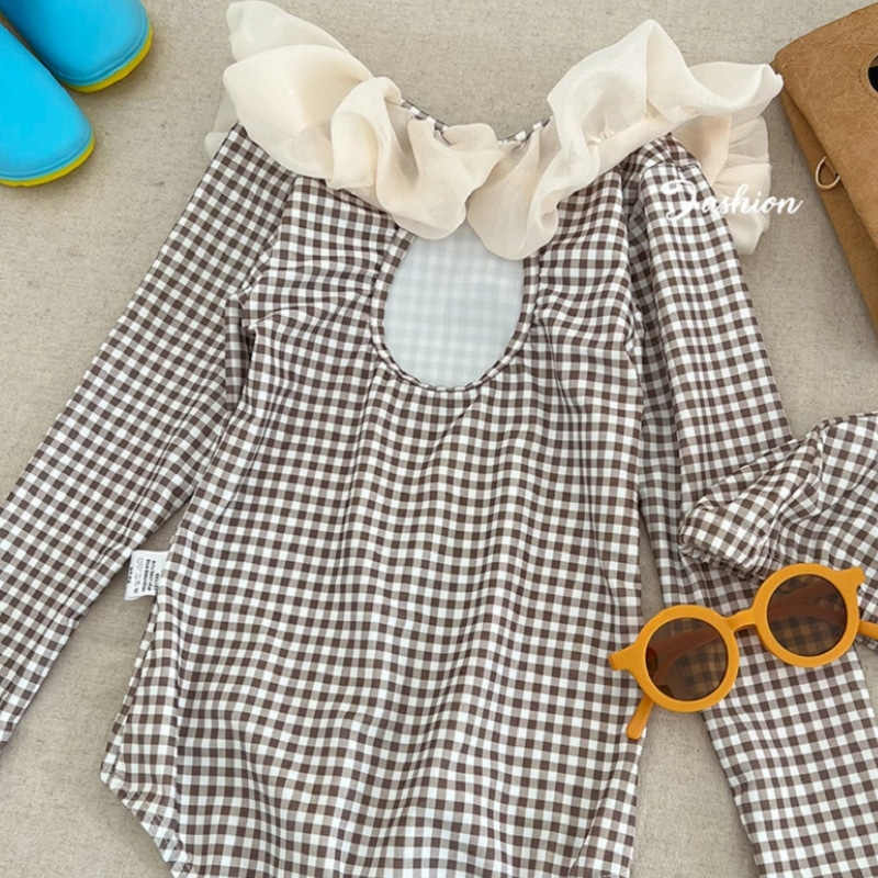 Baby Clothing Hawaii - Moda Bebek Kız mayo Kapaklı Ekose